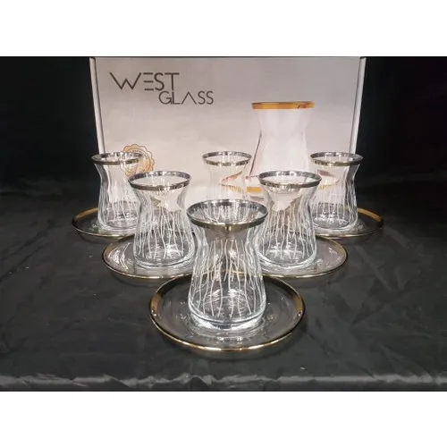 Pasabahce 12 Piece Irem Tea Set Line Gold Vermeil (Machine Washable)