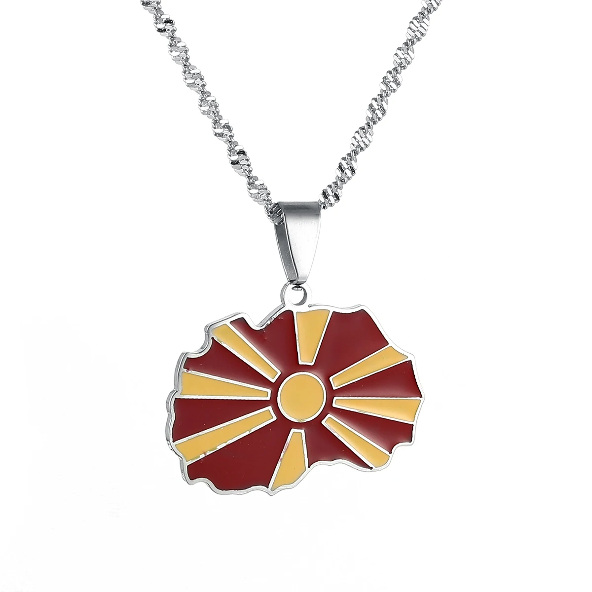 Stainless Steel Gold Silver Color North Macedonia Map Flag Pendant Necklaces For Women Girls Jewelry