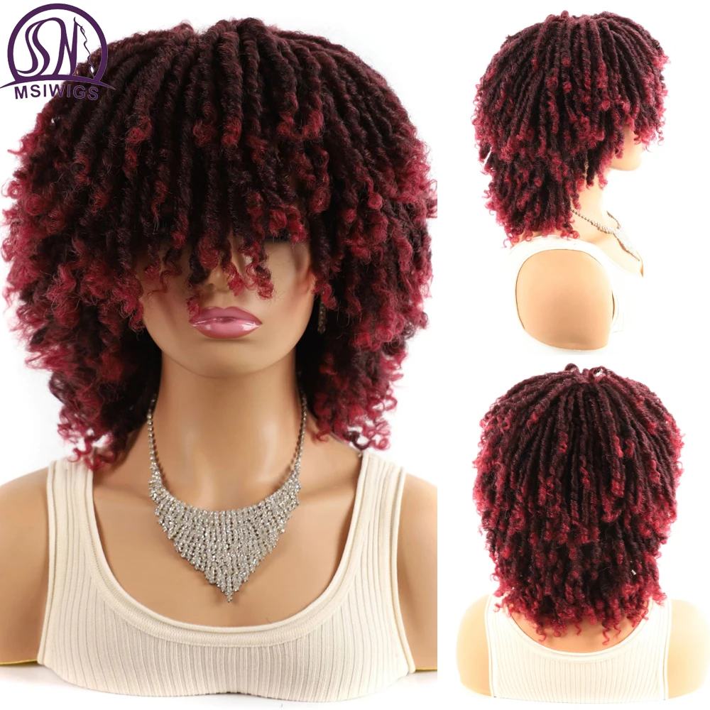 Msiparrucche donna Dreadlock ricci Faux Locs parrucca torsione corta copricapo a tubo cavo Afro africano