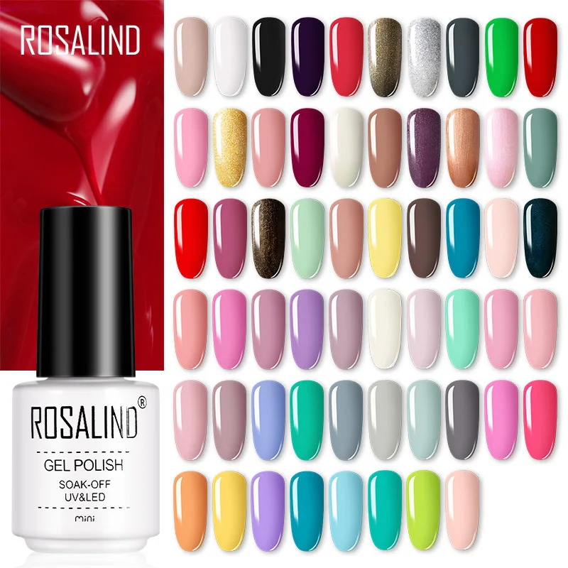 ROSALIND 7ML เล็บเจล Hybrid เคลือบกึ่งถาวรเล็บ Art Manicure Base Matt Top Coat Macaron สีบริสุทธิ์ UV เล็บเจล