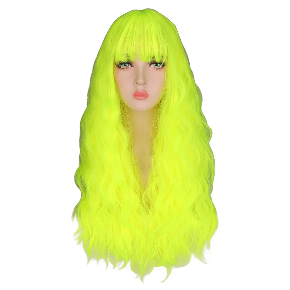 QQXCAIW Kinky Curly Wigs Natural Long Silky Neon Yellow Color Heat Resistant Hair Synthetic Wig