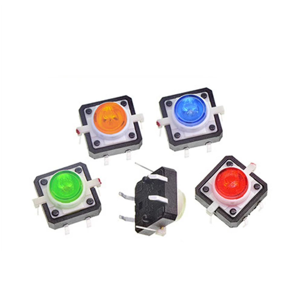 5PCS 1 Set 12X12X7.3 Tactile Push Button Switch Momentary Tact LED 5 Color 12X12X7.3mm 12*12*7.3mm DC12V 50mA