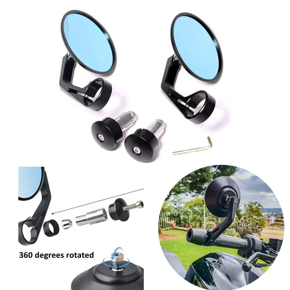 

Blue Anti-Glare Glass Rear Mirror, Motorcycle Handlebar Mirrors 7/8 Handle Round for Sportster 883 Street Bike Dirt Bike Chopper