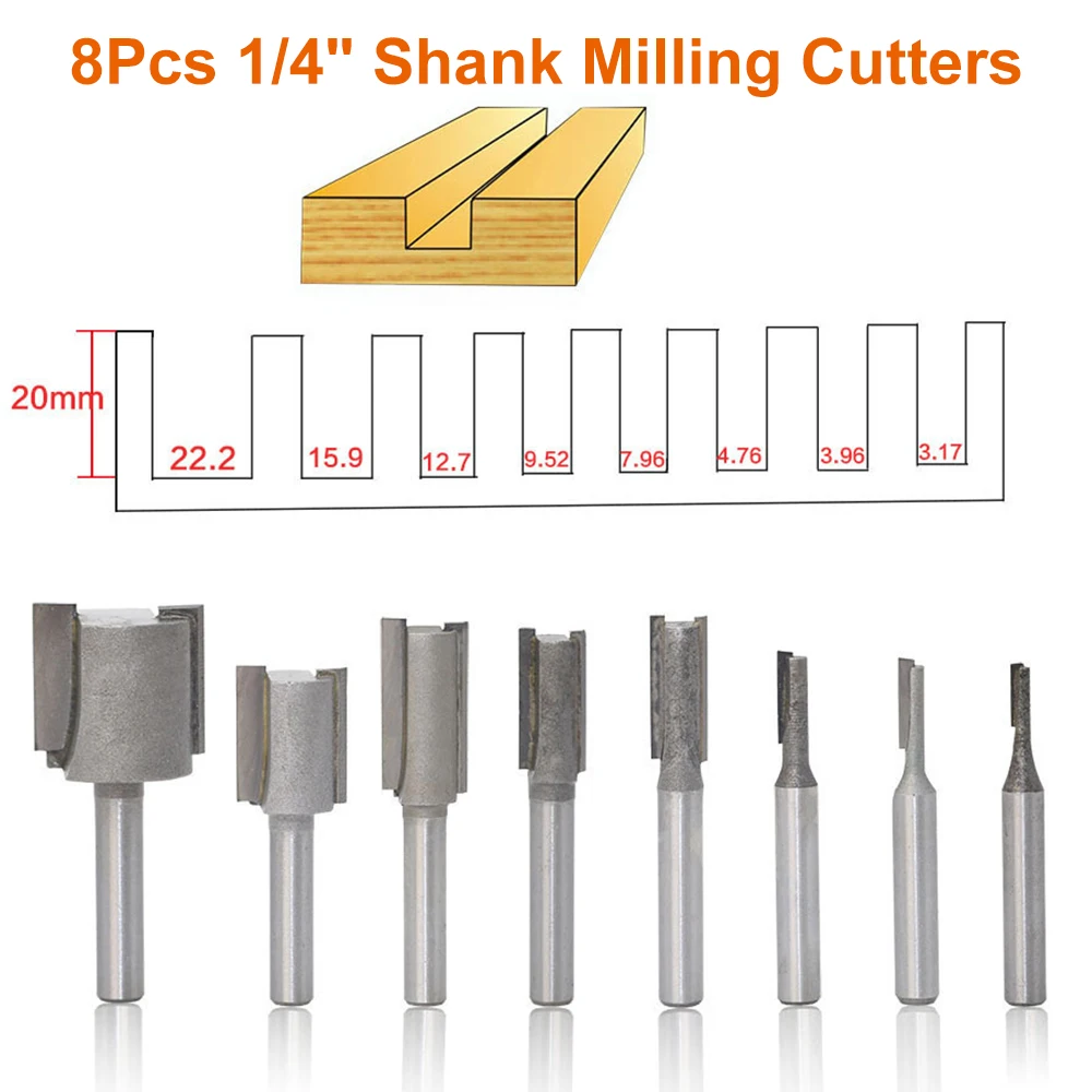 8Pcs Carbide Slot Cutters 1/4