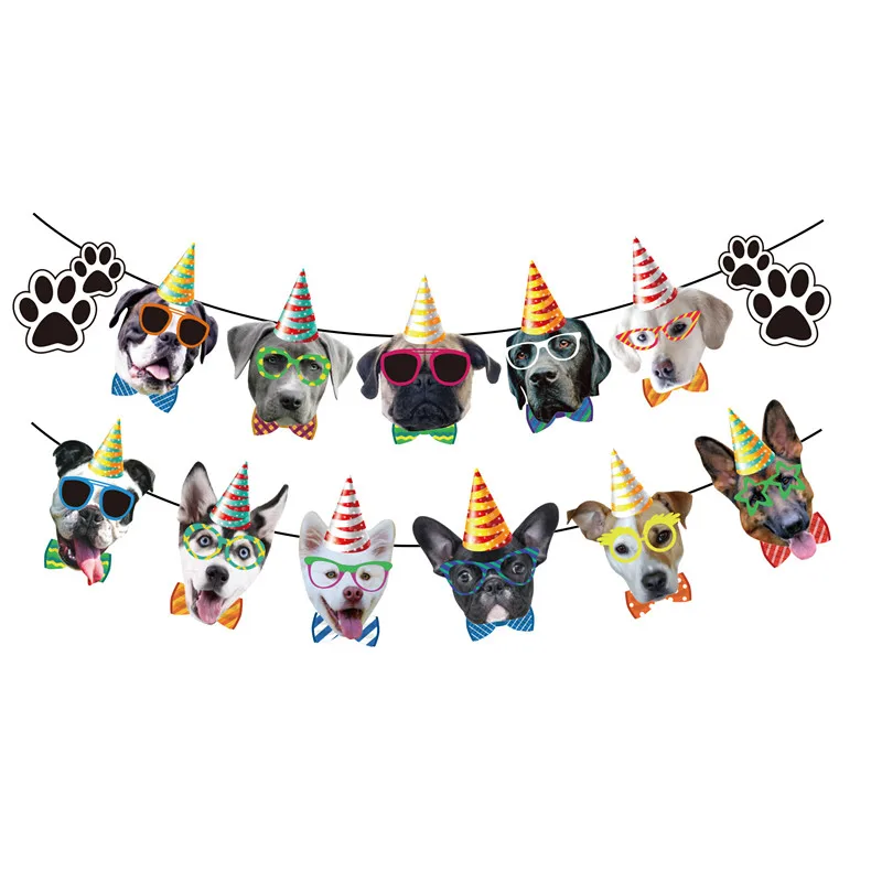 

Cute Pet Dogs Birthday Garland Funny Dog Faces Bunting Banner Flags Pet Birthday Party Decoration Puppy Dog Party Garland
