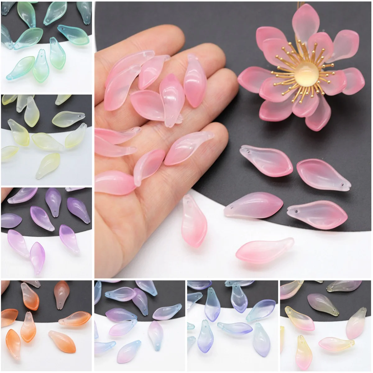 10pcs Floral Petal 22x11mm Lampwork Crystal Glass Loose Top Drilled Pendants Beads for Jewelry Making DIY Crafts Findings