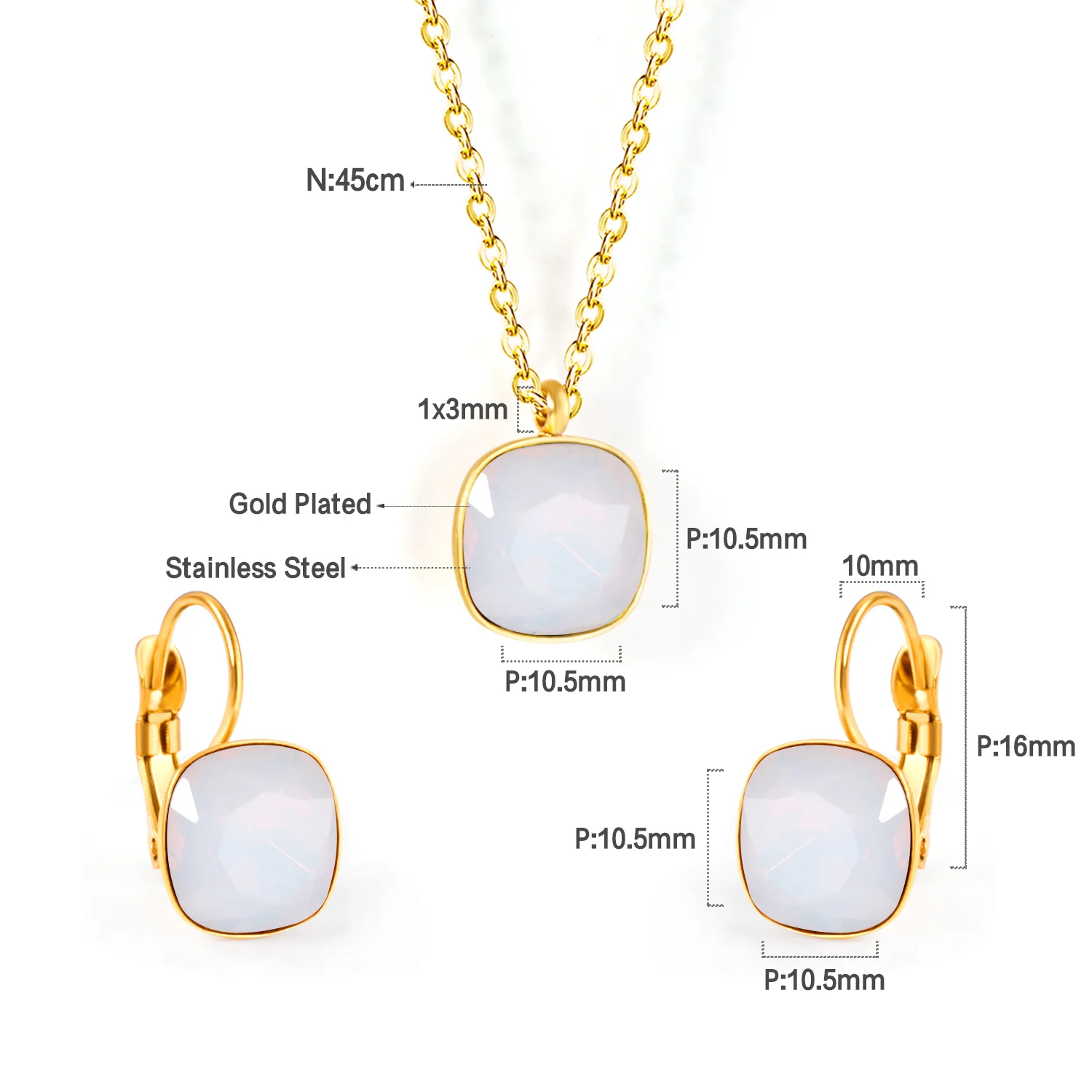 LUXUKISSKIDS Sqaure Cubic Zirconia Jewellery Sets Trendy Geomtric Multi-Colorful Shiny Crystal Necklace Earrings Set Wholesale