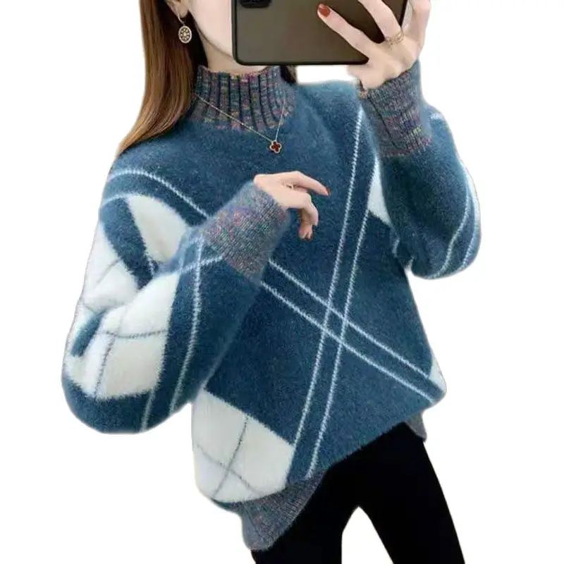 

Women Sweater And Pullover 2021 New Women's Imitation Mink Velvet Knitting Sweater Female Loose Keep Warm Sweater All-match Top