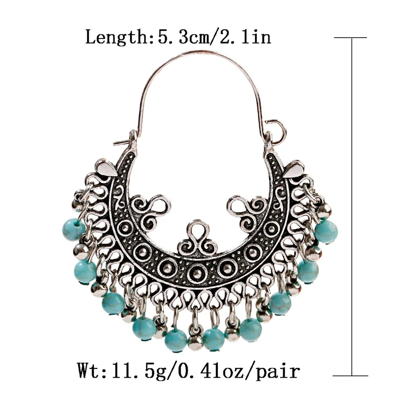 Bohemian Ethnic Alloy Geometric Blue Beads Tassel Indian Jhumka Earrings For Women Earing kolczyki boucles d oreille femme 2019