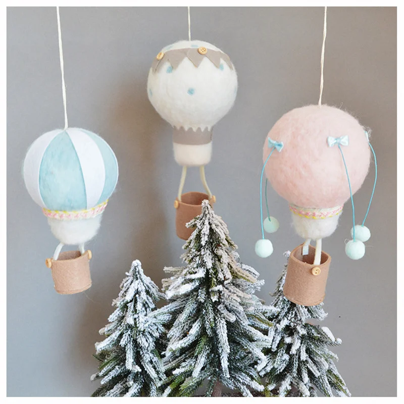 Nordic Girls Boys Kids Room Wool Felt Ball Hot Air Balloon Hanging Decorations Home Party Wedding Christmas Tree Wall Decorative