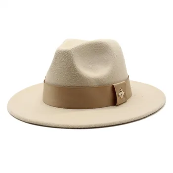 Chapeau fedora classique pour femmes, chapeau à gros bord avec ruban, automne et hiver, chapeau haut-de-forme en laine à bord plat pour hommes et femmes, chapeau de jazz Panama en laine