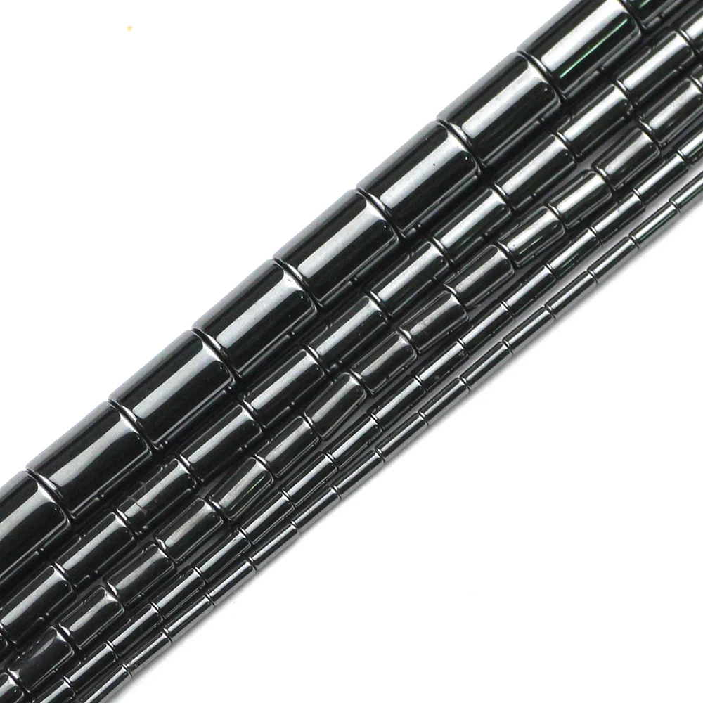 JHNBY 1~8mm Cylinder Black Hematite Natural Stone Loose Beads For Jewelry Making 15.5\'\' Spacer BeadS Diy Charm Bracelet Necklace