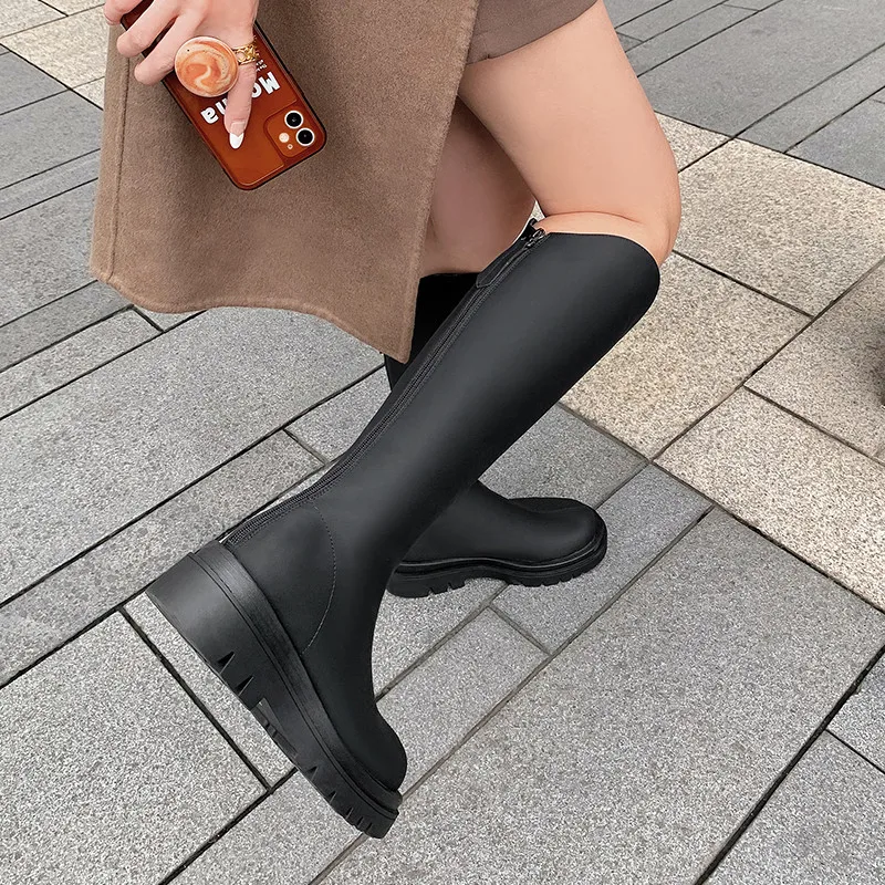 FEDONAS Concise Fashion Women Knee High Boots 2025 Winter Warm Genuine Leather High Quality Back Zipper Shoes Woman New Arrival