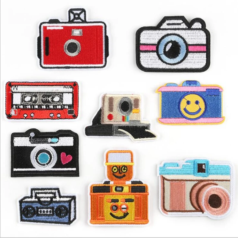 10pcs Embroidered Camera Patch Cartoon Stickers For Backpack Coats Clothing Repair DIY Iron On Sew Badge Handmade Appliques