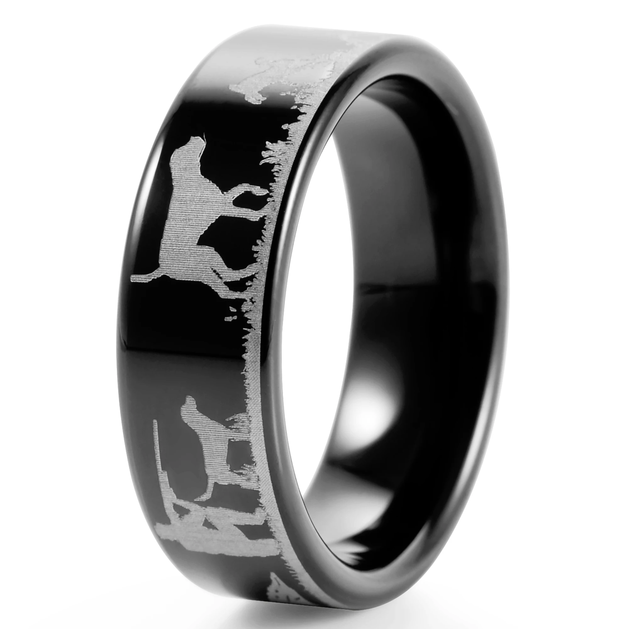 8mm Duck Hunting Ring Fisherman Ring Duck Band Wedding Ring Black Tungsten Wedding Band Mens Wedding Band Engagement Ring