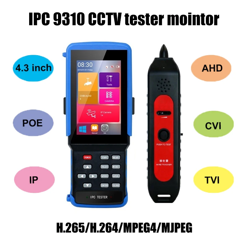 IPC 9310 POE  wifi 4.3'' 5 in one Touchscreen CCTV Tester for IPC/Analog Camera,IPC 8MP, 5MPAHD,CVI,TVI,BNC Network Cable Tester