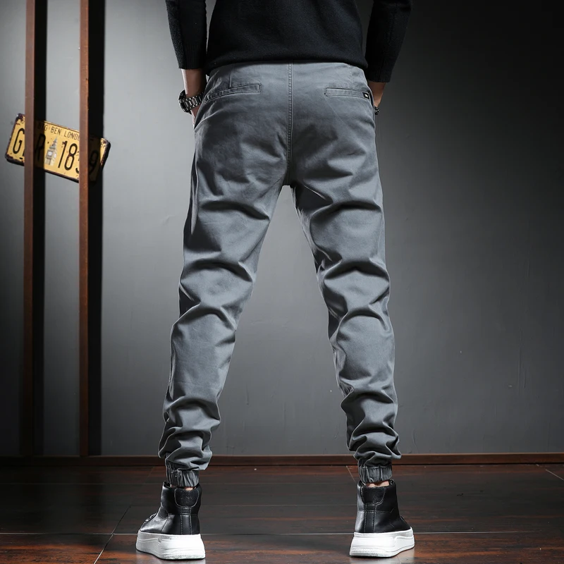 Fashion Gray Cotton Casual Pants Men Sport Joggers Streetwear Slim Fit Trousers Mens