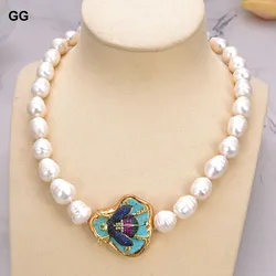 G-G Cultured White Rice Pearl Blue Turquoise Insect Cz Pave Necklace 19