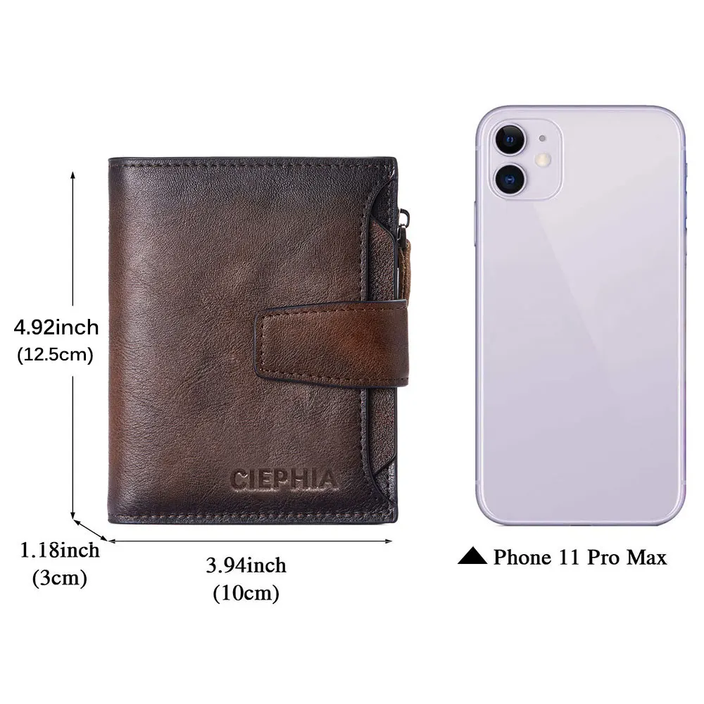 Men\'s Genuine Leather Wallet Vintage Short Multi Function Business Card Holder RFID Blocking Zipper Coin Pocket Money Clip