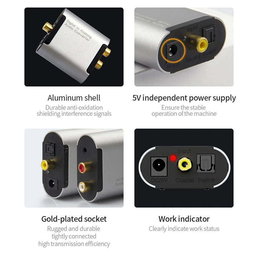 TODN Convertidor de Audio Digital a analógico, amplificador óptico RCA coaxial a L/R, adaptador
