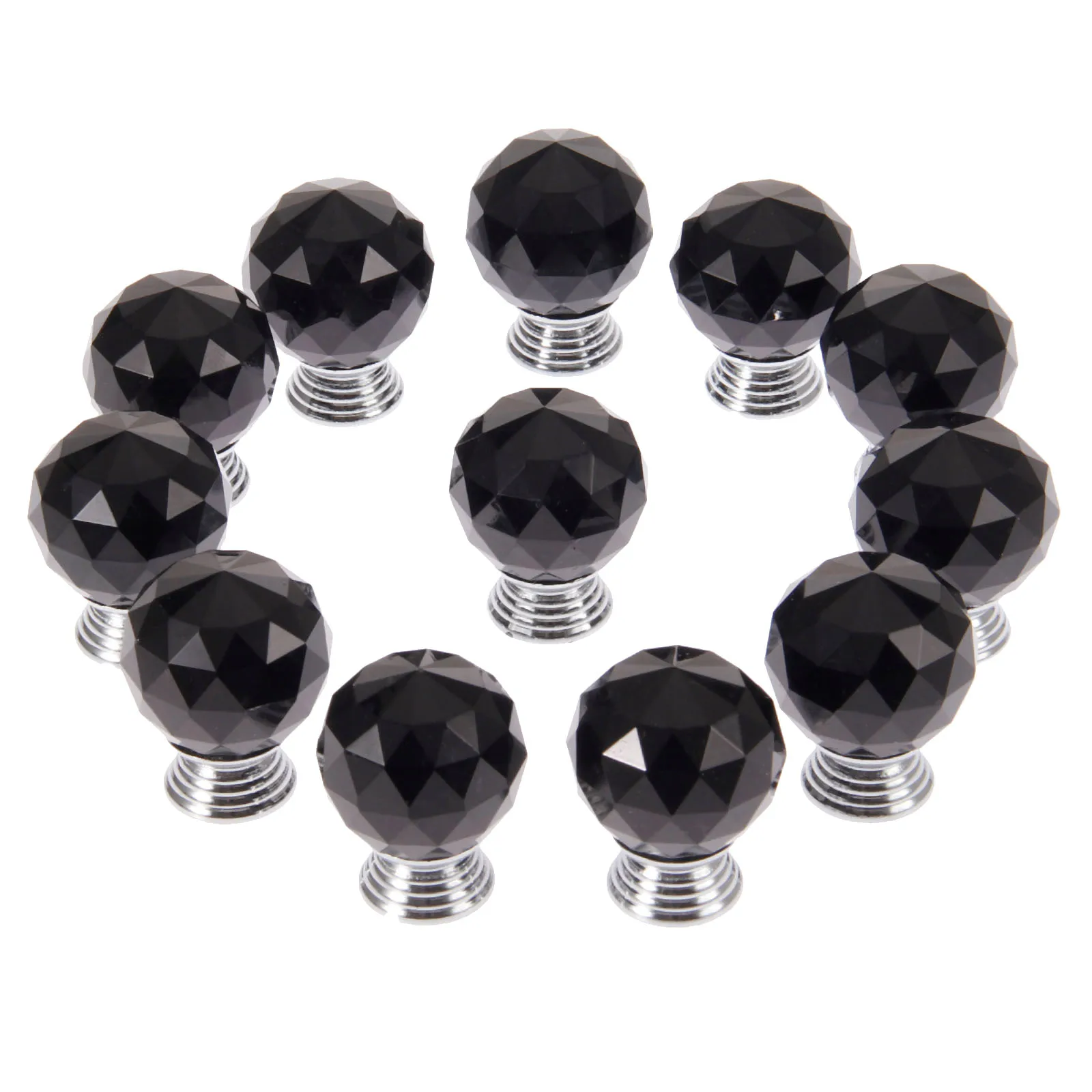 12Pcs 30mm Ball Shape Crystal Glass Knob Wardrobe Cabinet Pull Kitchen Cupboard Drawer Door Handles