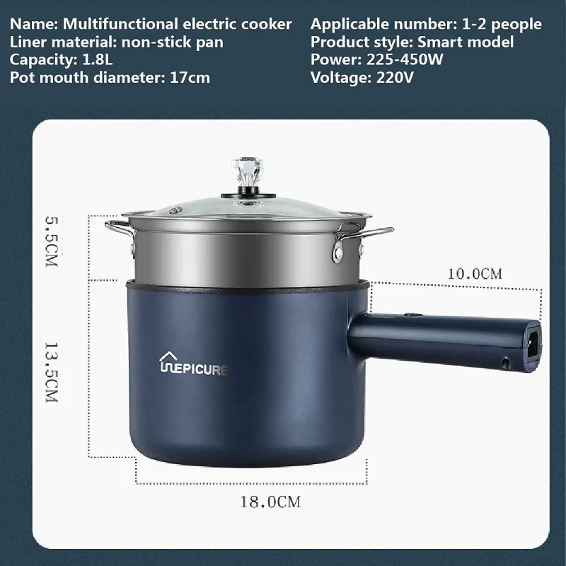 110V 220V Rice Cooker Multi-function Electric Heating Pot Dormitory Pot Cooking Electric Cooker Non-Stick Cooker Household 1.8L