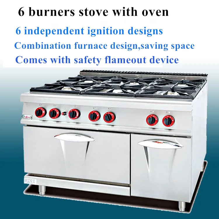 Vertical 6 burners gas stove with oven stainless steel body Commercial luxury furnace combination furnace Continuous oven