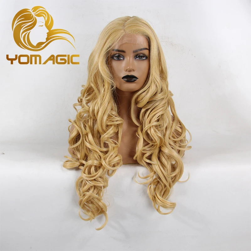 

Yomagic Blonde Color Synthetic Hair Right Part 13X4X1 Lace Wigs for Women Natural Hairline For Cosplay Glueless Loose Wave