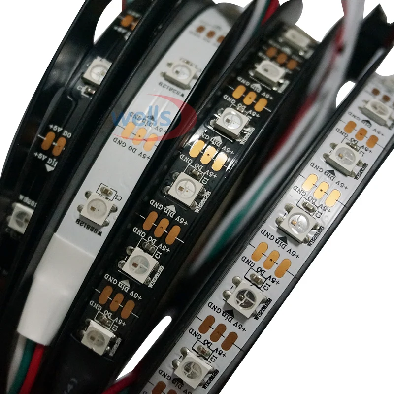 WS2812B 1m/3m/5m 30/60/74/96/100/144 pikseli/leds/m Inteligentna taśma pikselowa led, WS2812 IC; WS2812B/M, IP30/IP65/IP67, czarno-biała płytka