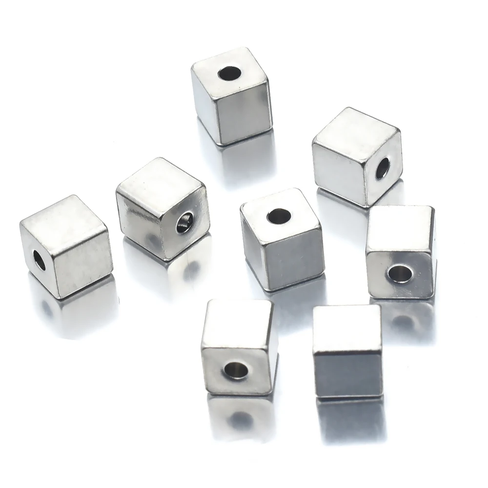 Aiovlo 50Pcs/lot 3/4/5/6mm Hole2mm Stainless Steel Cube Spacer Beads Square Loose Beads for DIY Bracelet Jewelry Making Material