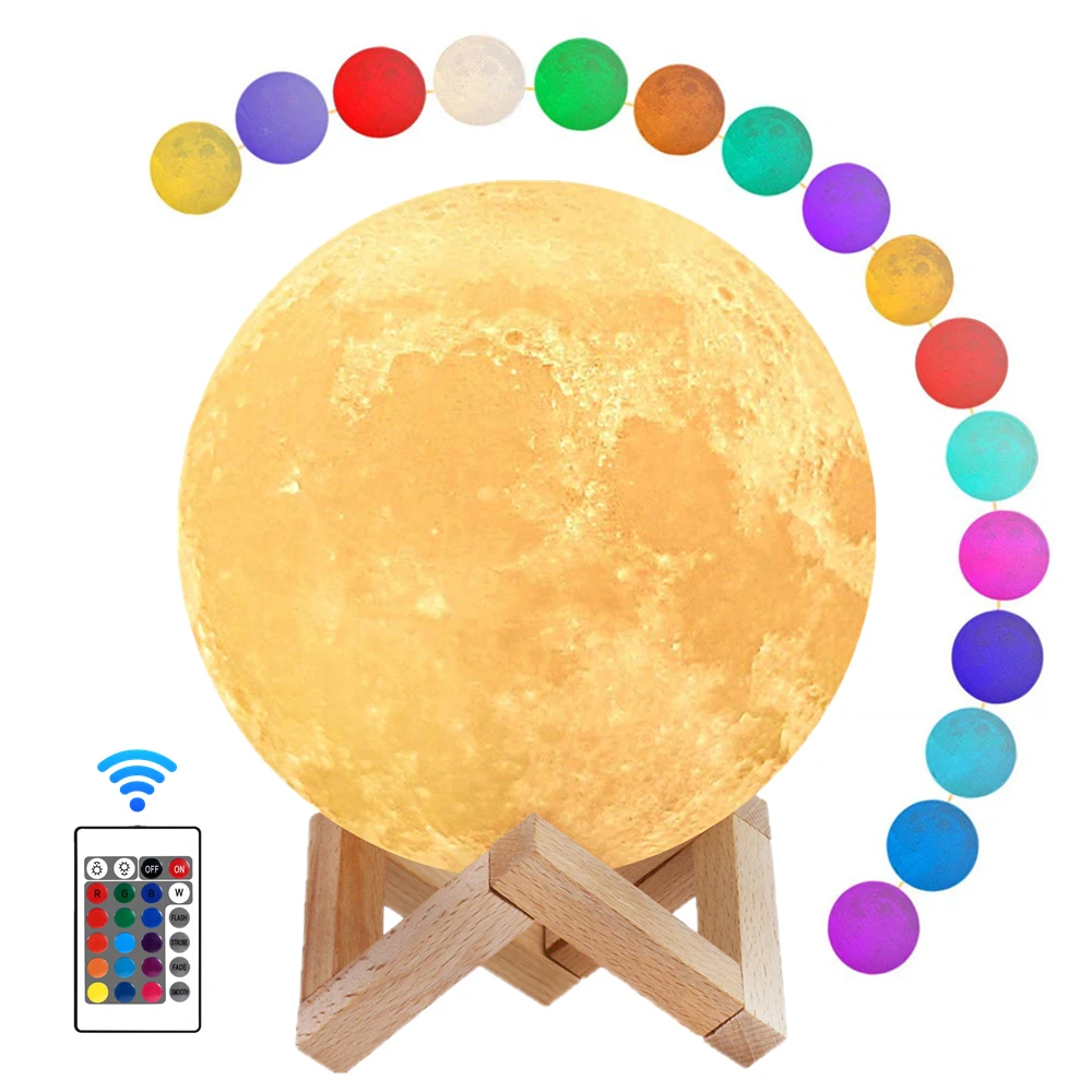 

22CM Moon Light 3D Print Moon Lamp With Stand,16 colors Lunar Night Light with Timer Function,USB Bedroom Sleep Lights for Kids