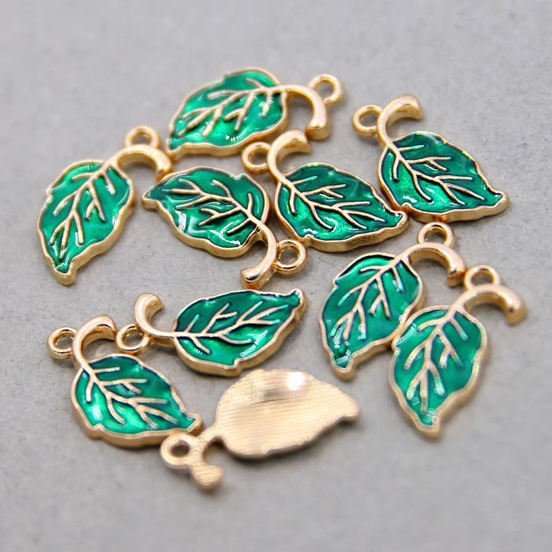50 قطعة 10*20 مللي متر سبائك الزنك الجولة المينا CharmsGreen ليف صغيرة حلوة القلب Charms بها بنفسك القلائد أساور مجوهرات اكسسوارات