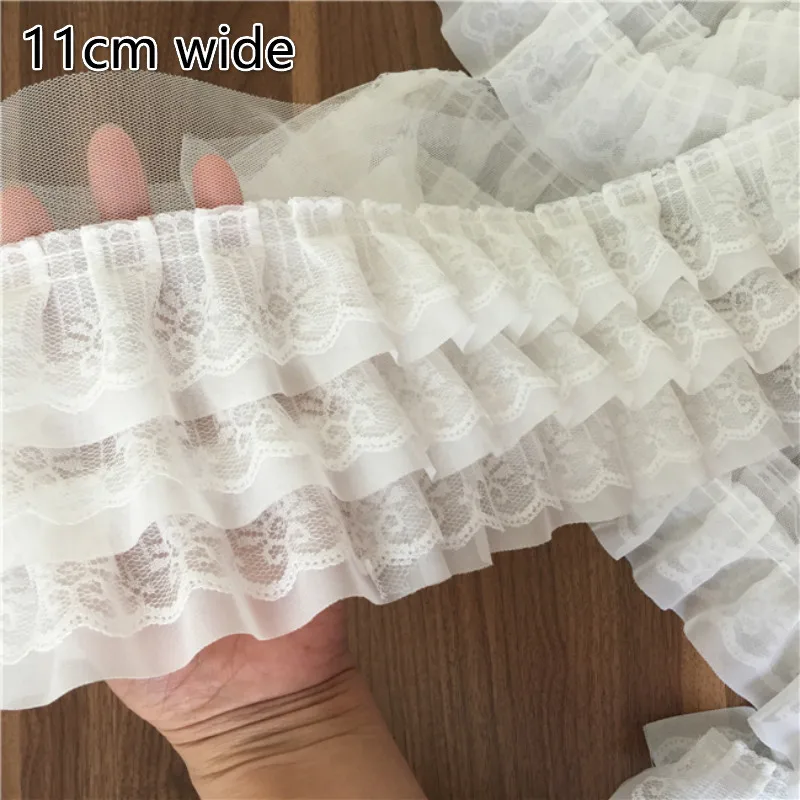 Three-layer Pleated Luxury Embroidery White Black Tulle Lace Fabric Trim Ribbon Sewing Applique Collar Voile Wedding Supplies