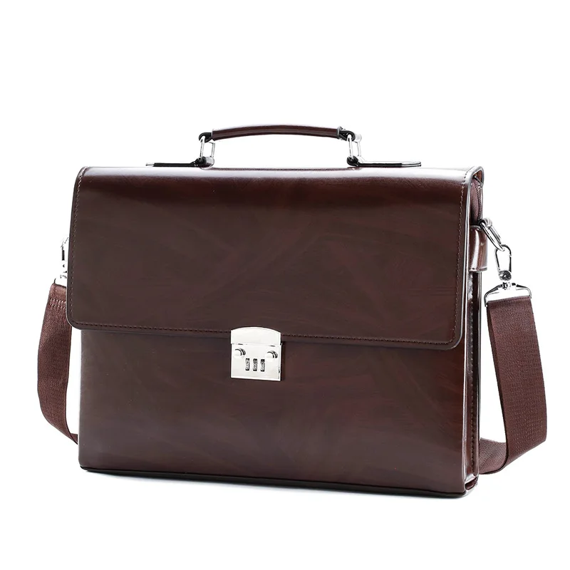 Retro Leather Business Shoulder Laptop Bag with Password Lock for Men