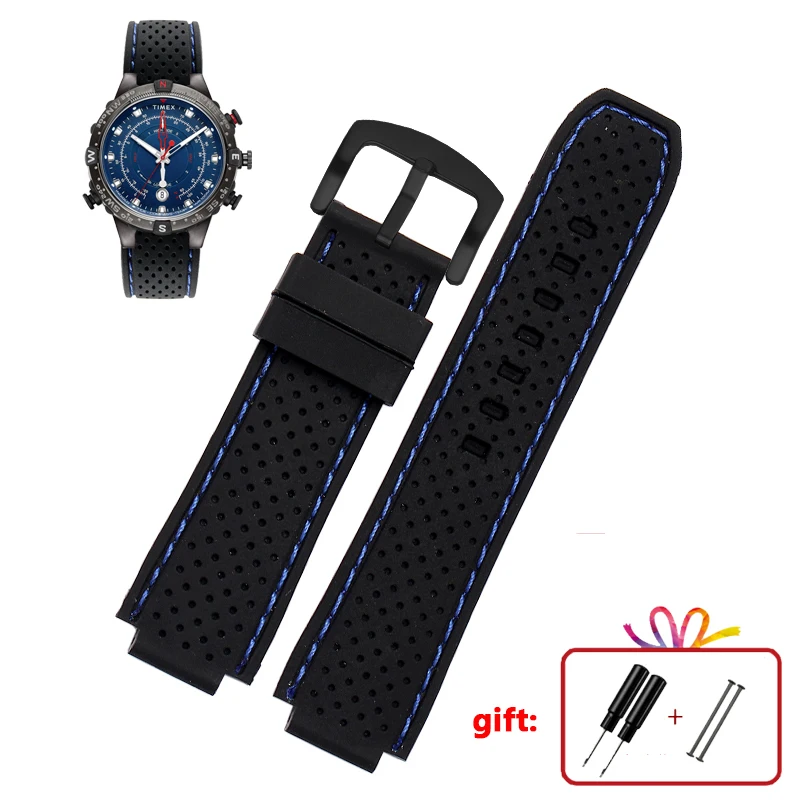 For men\'s Timex T49859|T2N720|T2p141|T2n722|723|738|739  Watchband waterproof rubber Strap 24*16mm lug end with tools Screw pins