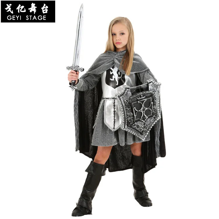 COS Knight costume Halloween Children's Day stage performance costume luxury female swordsman costume costume child female knigh