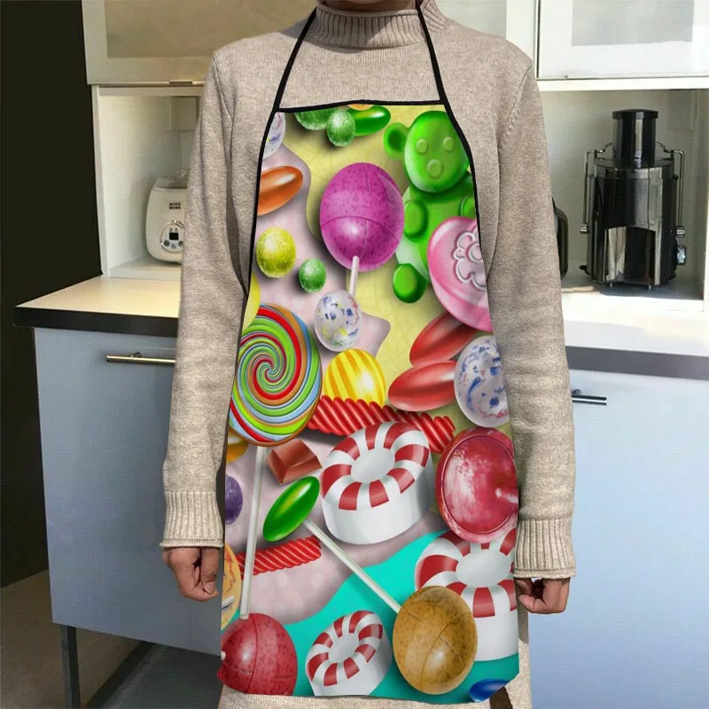 Custom Candy Pattern Kitchen Apron Dinner Party Cooking Apron Adult Baking Accessories Waterproof Fabric Printed Cleaning Tools