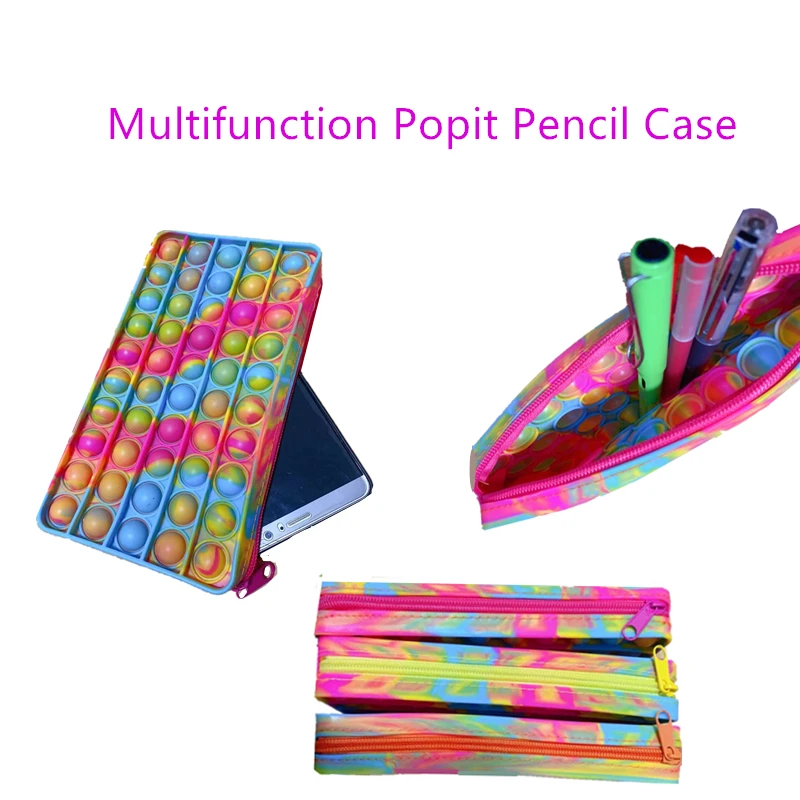 

10pcs Newest Rodent Pioneer Pencil Bag Simple Colorful Version Press Silicone Case Decompression Bubble Stationery Storage Bags