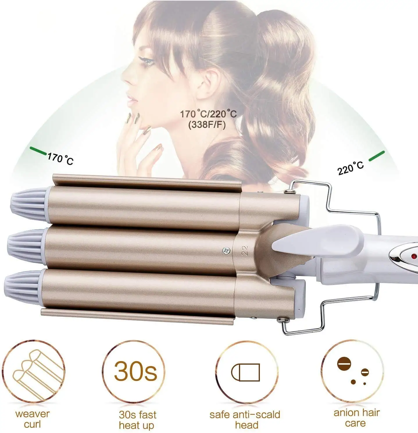 Triple Barrel Curling Iron Wand Hair Curlers Styling Tools Electric Curling Hair Waver Styling Dual Voltage Hair Crimper 22-25MM