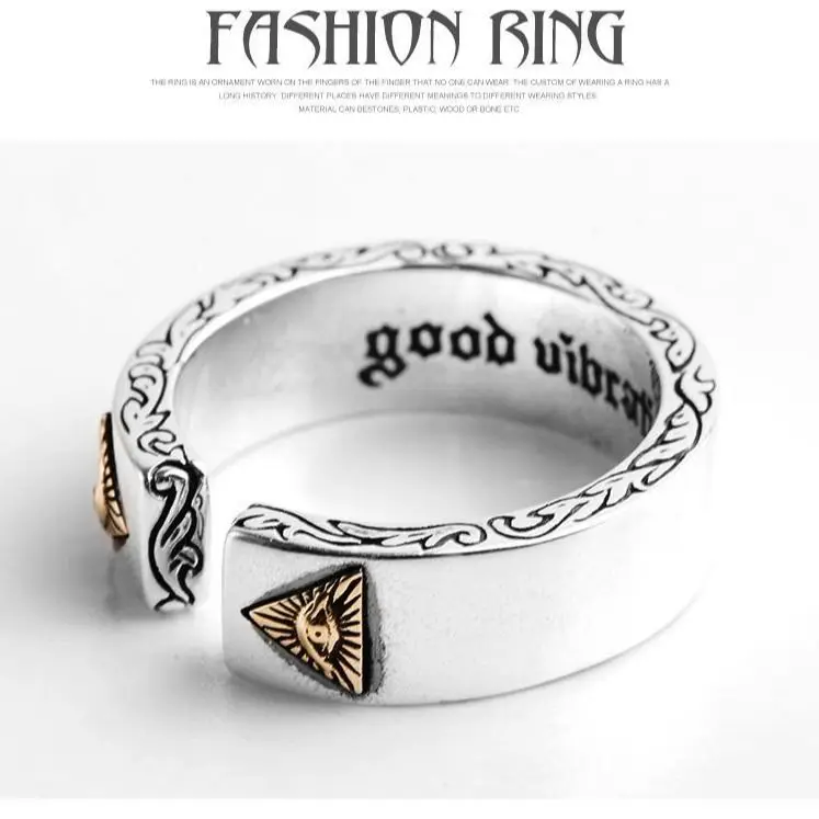 

sterling silver European and American Punk Eye of God retro exaggerated opening adjustable men women ring