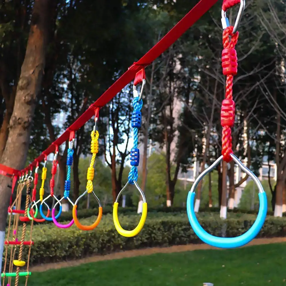 Children Playground Swing Equipment Trapeze Bar Gym Facility Fitness Sport Pull-up Pull Ring Four Gymnastic Wheels Easy To Setup