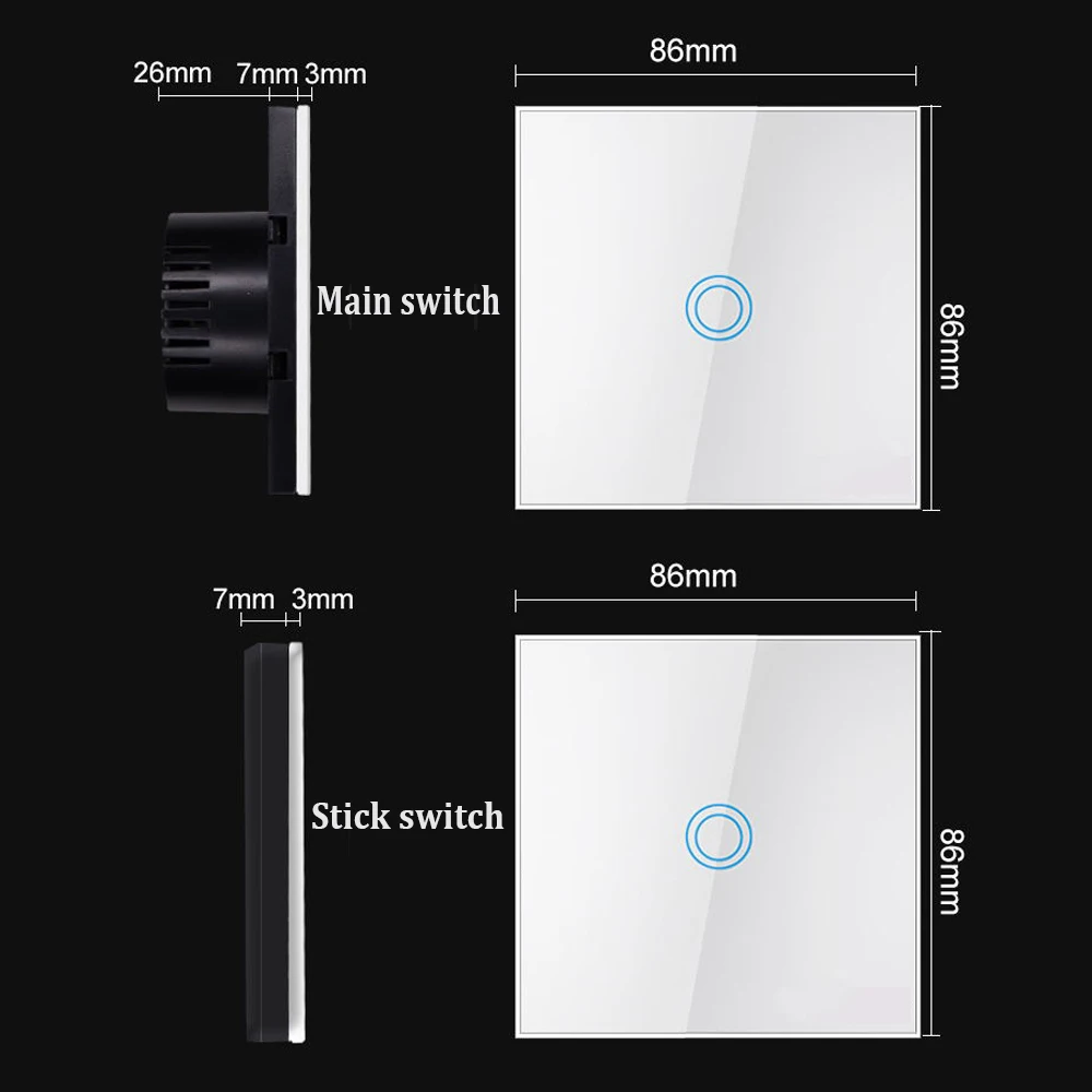 RF433 Light Touch Switch Wall RF Switch + 2pcs Wireless Remote Controller RF 433 Eu Standard AC 110-240V