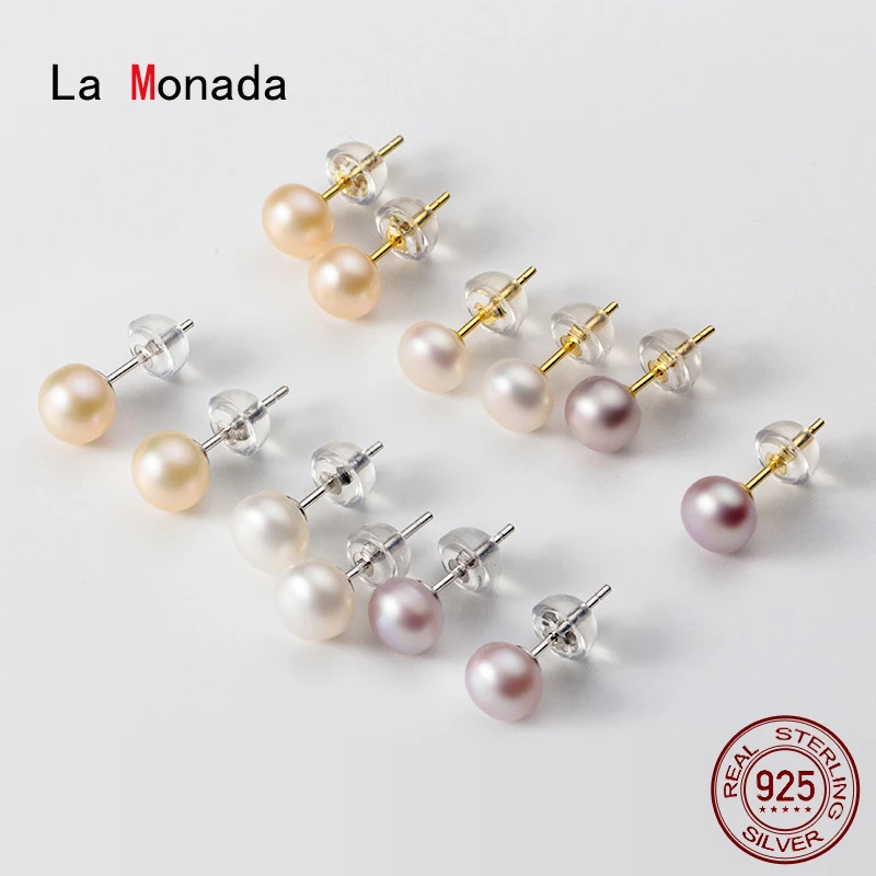 La Monada Real Pearl Stud Earrings For Women 925 Silver Earrings Small Freshwater Natural Pearl Earrings Stud Silver 925 Girls