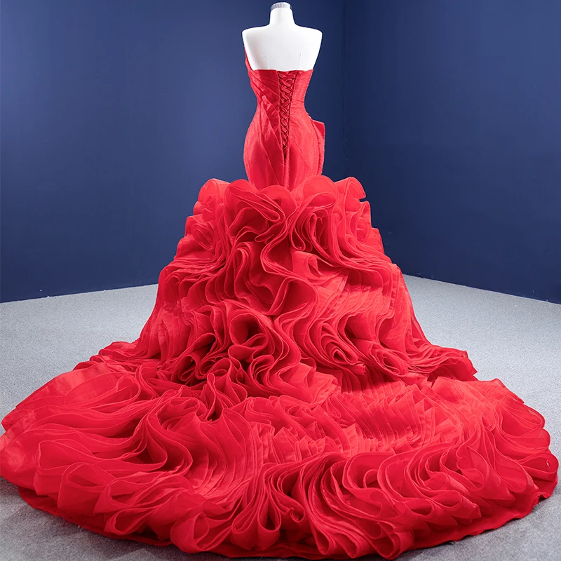 RSM67283 Red Tube Top Ruffles Evening Dress Sexy Backless Mermaid Party Formal Gowns Elegant Women Robe Vestidos de fiesta