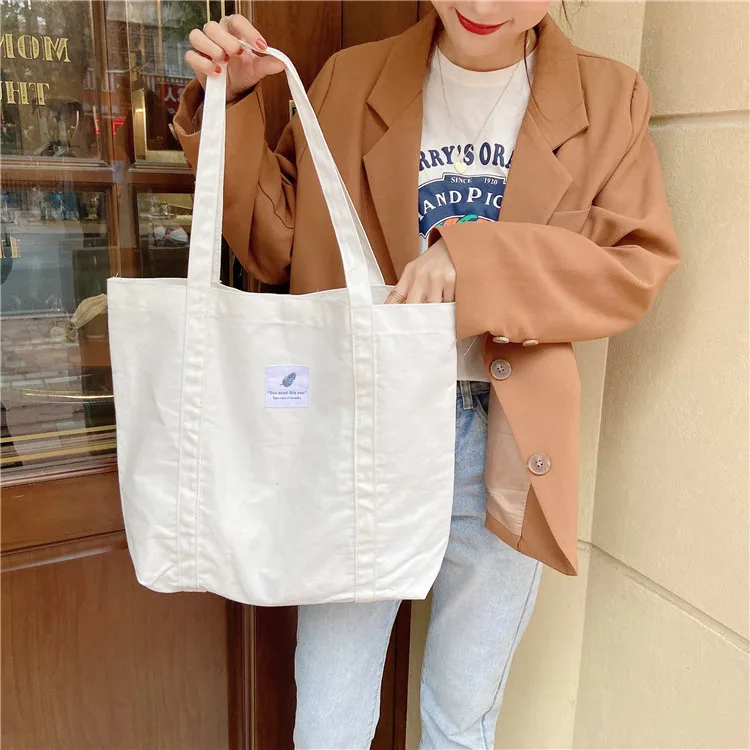 

White simple solid color female shoulder canvas bag cloth tote bag shopping tote bag home organization and storage bag