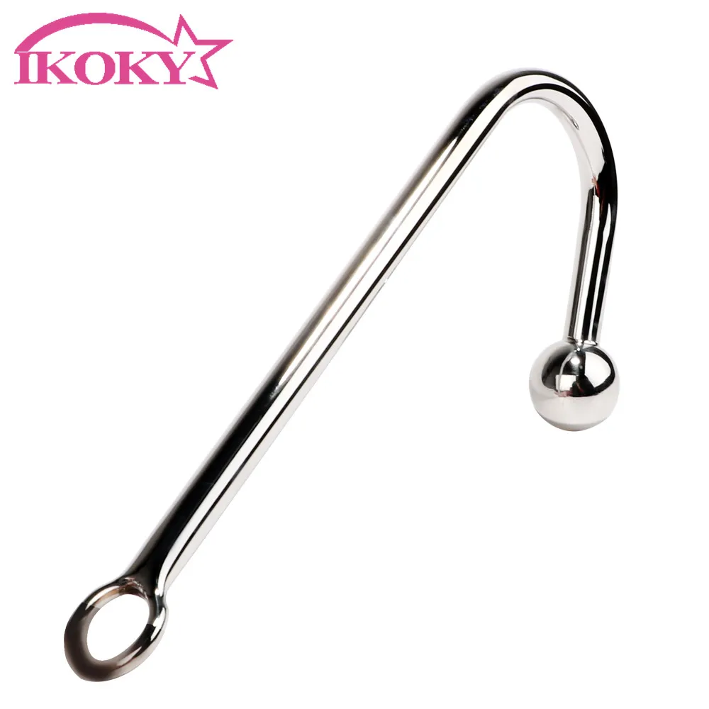 IKOKY Metal Anal Hook With Ball Prostate Massager Butt Plug Anus Dilator Stainless Steel Sex Toys For Men Women Gay