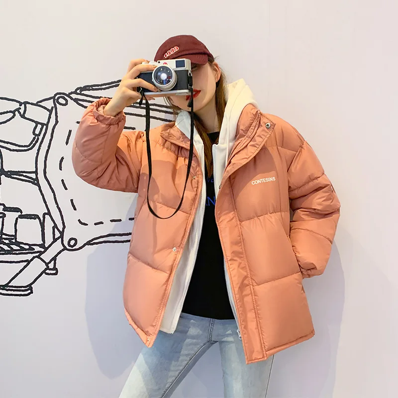 

Winter New Fake Two-piece Thick Jacket Women Parkas Hooded Thick Down Cotton Streetwear Candy Color