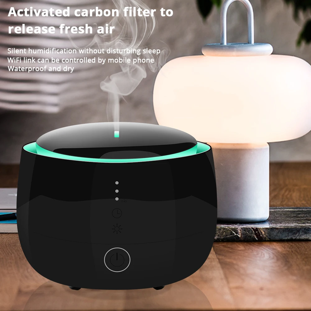 Benexmart WiFi Umidificador de ar ultrassônico Óleo essencial Aromaterapia Difusor Mist Maker com luz noturna RGB 300ml Workwith Tuya