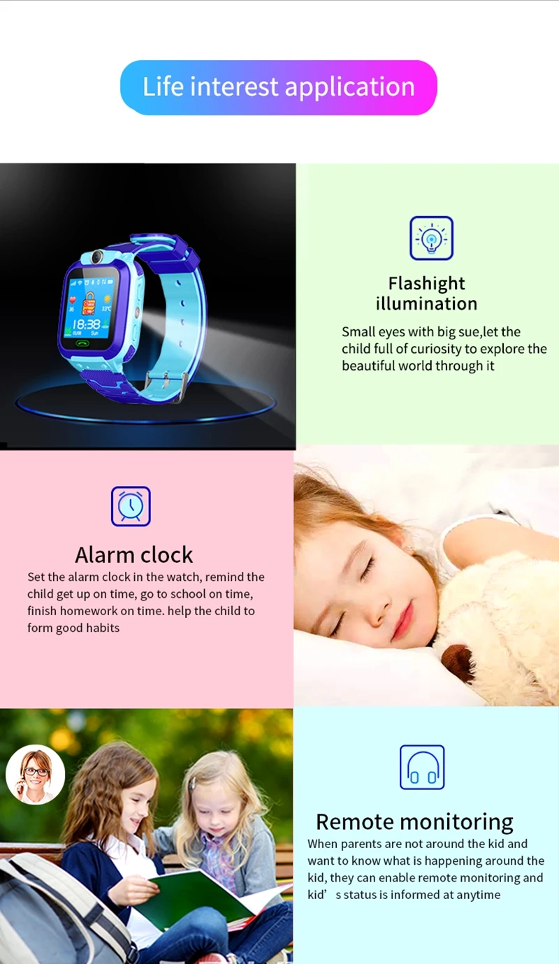 Reloj inteligente Popular para niños, dispositivo con cámara LBS SOS, linterna, Chat de voz, teléfono, Monitor remoto, Q12B