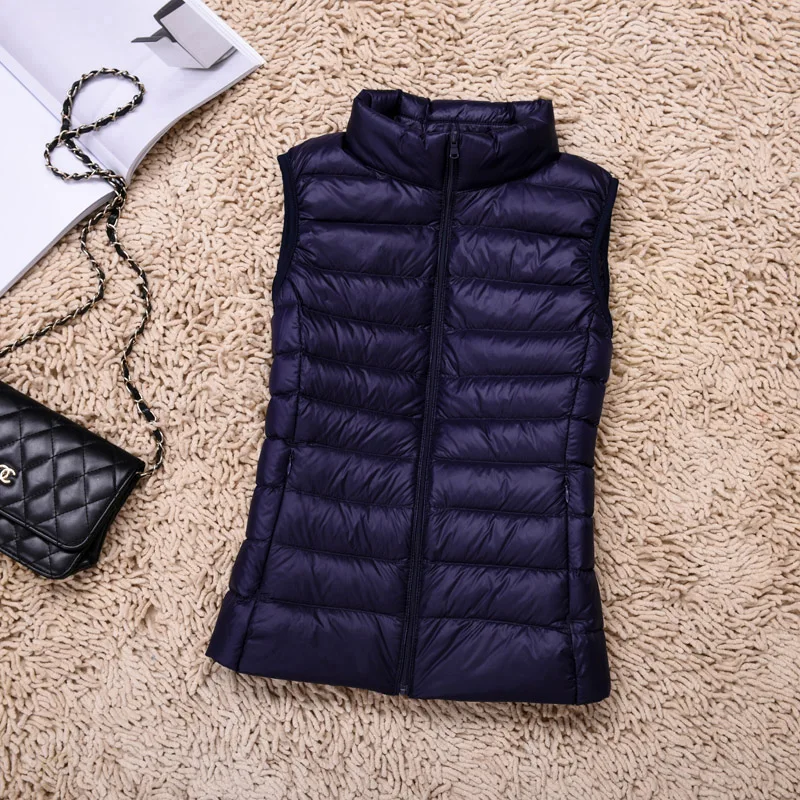 Autumn Winter Ultra Light White Duck Down Vest Women's Sleeveless Stand collar Slim Jacket Girl Windproof Warm Waistcoat coat